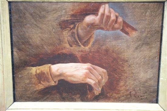 Pre Raphaelite School Study of a violinists hands 5.25 x 7.25in.